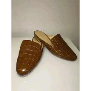 Michael Kors Natasha Embossed Leather Mules Slide On Clogs Off Brown Sz 7.5